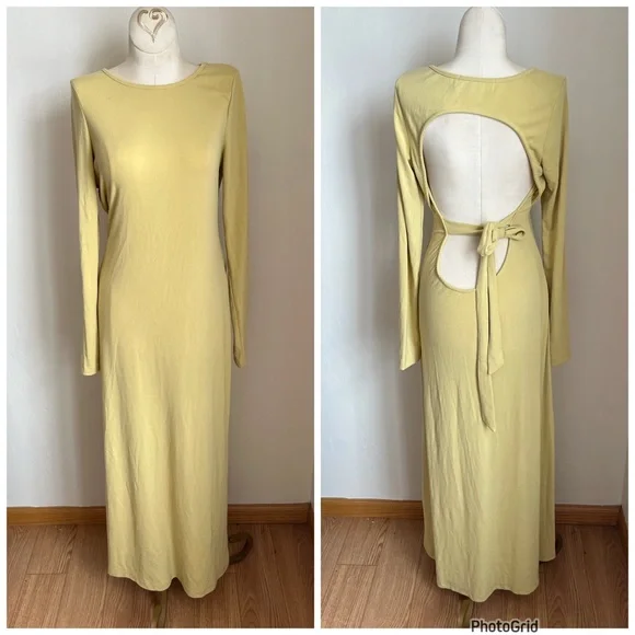 Free People Beach Aubre Yellow Dress Maxi Small Tie Back - Picture 2 of 2